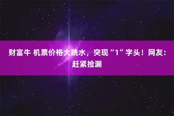 财富牛 机票价格大跳水，突现“1”字头！网友：赶紧捡漏